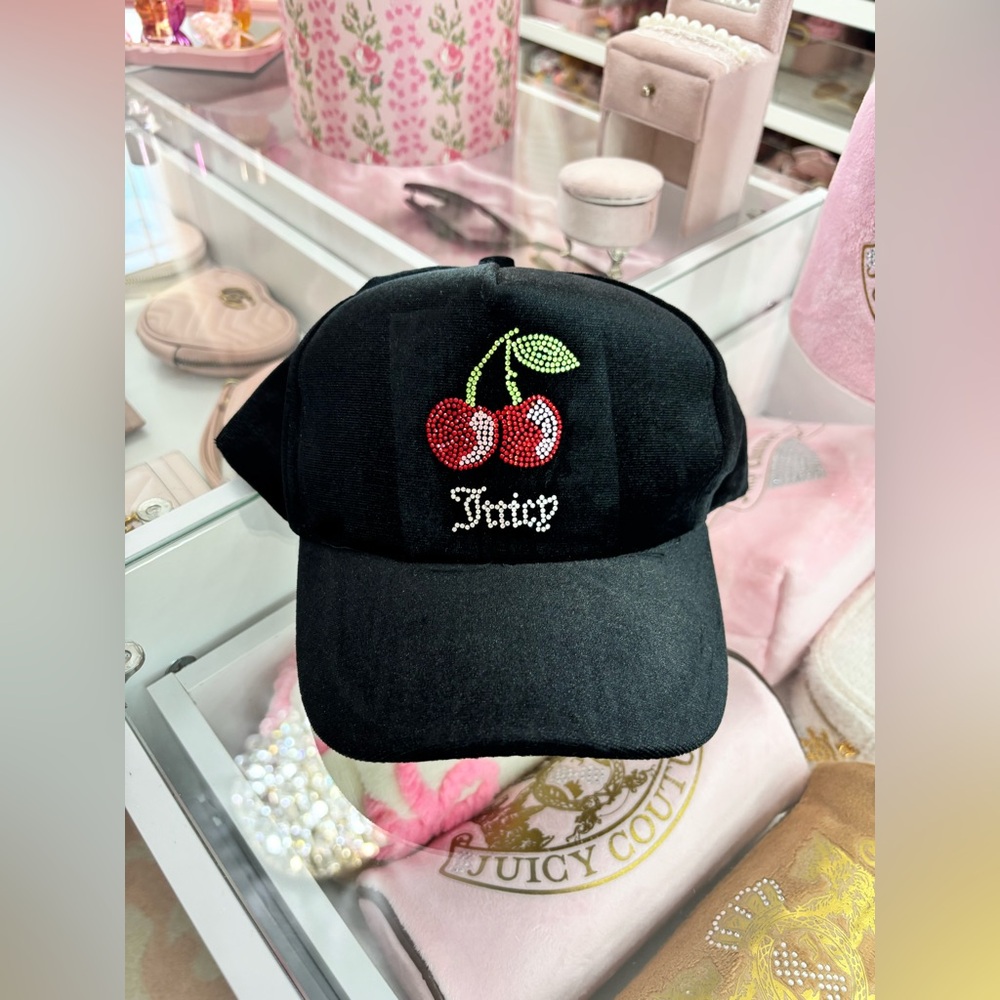 Juicy Couture baseball Cherry Rhinestone Black hat NWT